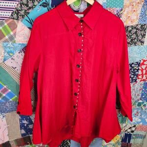 Charming Red Button-Up Women's Blouse XLarge